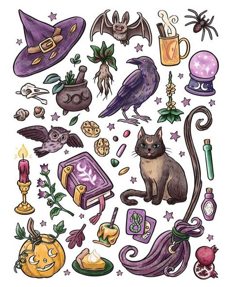 Witch Stickers, Helloween Wallpaper, Witch Drawing, Whimsical Art Journal, Witch Coloring Pages, Procreate Ipad Art, Theme Harry Potter, Props Art, Christmas Break