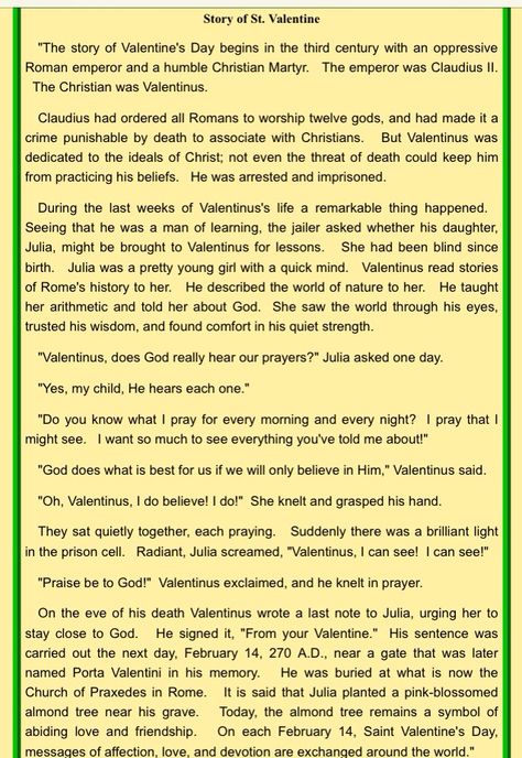 The story of St Valentine! Valentines Day means more than just flowers and chocolates and being in a relationship! It goes beyond that! Spend this day telling all around you how much people are loved and that you care about them! No matter who it is! Friends, family, children, coworkers, random people! Everyone deserves it! Saint Valentine Story, Valentines Day Meaning, Easy Valentine Cards, Valantine Day, Tree Story, Children Church, Being In A Relationship, Heart Ideas, Valentines Games