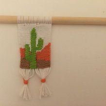 Cactus Landscape, Crochet Hanging, Wood Wall Hanging, Color Wave, Desert Plants, Alpha Pattern, Alpha Patterns, Hanging Wall, Wall Patterns