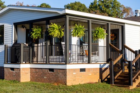 Manufactured home porches and patios | Clayton Studio Manufactured Home Porch, Modular Home Floor Plans, Clayton Homes, Mobile Home Porch, Home Porch, Windows Exterior, Rustic Farmhouse Style, Outdoor Porch, Manufactured Home