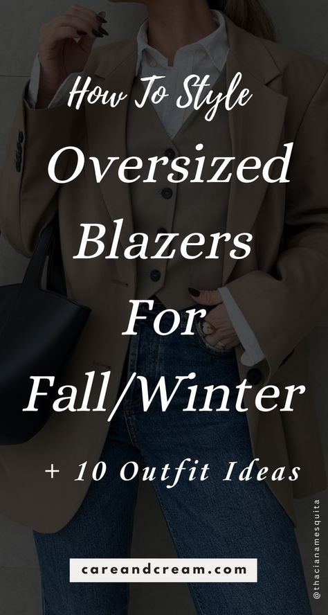 Explore the ultimate guide to oversized blazers for fall/winter! Discover women's oversized blazer outfit ideas and top picks and learn how to style oversized blazers. Embrace fall winter outfits with these fall winter trends. Casual oversized blazer outfits, oversized blazers outfits. Oversized Blazer Outfits Casual, Oversized Blazer Jeans Outfit, Oversized Blazer Winter Outfit, Sweatshirt And Blazer Outfit, Blazer Winter Outfits For Women, Brown Oversized Blazer Outfit, Oversized Blazer Outfits For Women, Brown Houndstooth Blazer Outfit, Rust Blazer Outfit