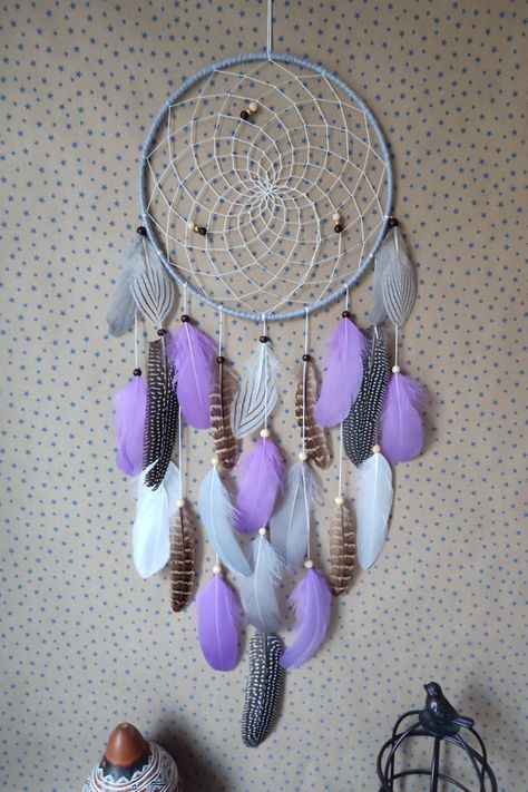 Gray purple dream catcher wall hanging, boho big dreamcatcher bedroom decor. Custom large dreamcatcher, boho tribal decor, bedroom nursery wall decor. Made with attention and love this dream catcher brings its owners good dreams and positive energy Big Dreamcatcher, Dreamcatcher Bedroom, Purple Dream Catcher, Dream Catcher Wall Hanging, Dream Catcher Wall, Large Dream Catcher, Wall Hanging Boho, Nursery Wall Decor, Nursery Walls