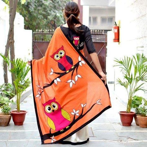 Fabric Colour Painting, Fabric Paint Shirt, Saree Painting Designs, Birthday Dress Women, Saree Painting, Fine Embroidery, Hand Painted Dress, Fabric Painting On Clothes, Dress Painting