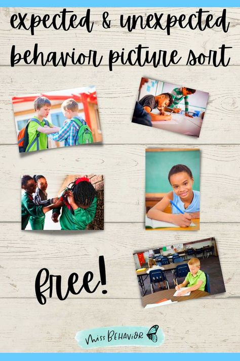 A free sort of real photos targeting expected and unexpected behavior. Behavior Worksheets, Expected And Unexpected Behaviors, Behavior Specialist, Social Emotional Activities, Behaviour Strategies, Social Cues, Behavior Supports, Social Skills Activities, Classroom Behavior Management