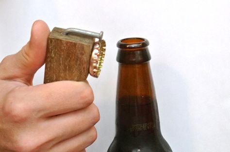 Instructions for DIY bottle opener (try different finishes; magnets for fridge storage and bottle cap-catcher are good ideas). Diy Bottle Opener, Upcycle Wood, Handmade Gifts For Men, Wooden Bottle Opener, Art Of Manliness, Diy Bottle, Cold Beer, Trendy Gift, Gag Gifts