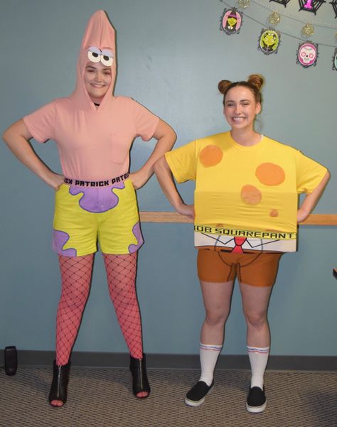 Patrick Diy Costume, Duo Halloween Costumes Bff Spongebob And Patrick, Spongebob And Sandy Costume, Handsome Squidward Costume, Spongebob Patrick Costume, Patrick Costume Spongebob, Diy Patrick Star Costume, Pairs Halloween Costumes, Patrick And Spongebob Costume