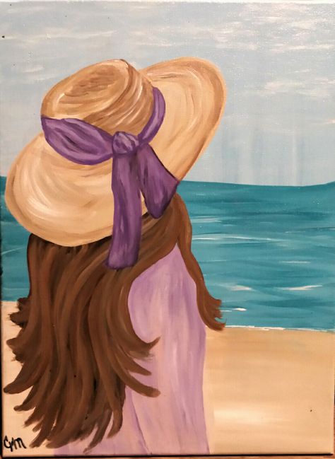 Easy Paintings Of People, Painting Illusions, Cute Easy Paintings, Sunset Canvas Painting, Easy Landscape Paintings, Beach Art Painting, Easy Canvas Art, Soyut Sanat Tabloları, Art Painting Gallery