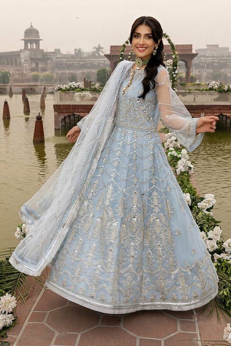 Pakistani Suits Online | #1 in India | The Fashion Station | The Fashion Station Fancy Blue Dress, Ayeza Khan Wedding, Pakistani Gown, Latest Pakistani Suits, Party Wear For Women, Pakistani Culture, Pakistani Suits Online, Cotton Silk Fabric, Ayeza Khan