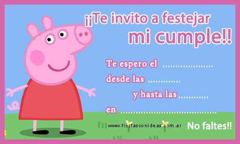 http://www.fiestasconideas.com.ar/fiestas-infantiles/peppa-pig-tarjetas-cumpleanios-para-imprimir.html#.Woq5DU904OA.pinterest Girly Art, Peppa Pig, Scarlet, Pop Art, Hello Kitty, Baby Shower, Shower, Memes, Birthday