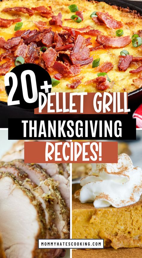 Level up your holiday feast with these Pellet Grill Thanksgiving Recipes! From smoky turkey and maple-glazed ham to roasted veggies and sides, the pellet grill adds rich, savory flavors to every dish. Perfect for an unforgettable Thanksgiving meal, these recipes are easy, delicious, and full of holiday flavor! #ThanksgivingRecipes #PelletGrill #HolidayCooking Pellet Grilled Chicken, Smoked Baked Potatoes, Smoked Pork Tenderloin, Smoked Mac And Cheese, Traeger Grill Recipes, Grilled Side Dishes, Grilled Recipes, Grilled Foods, Thanksgiving Dinner Menu