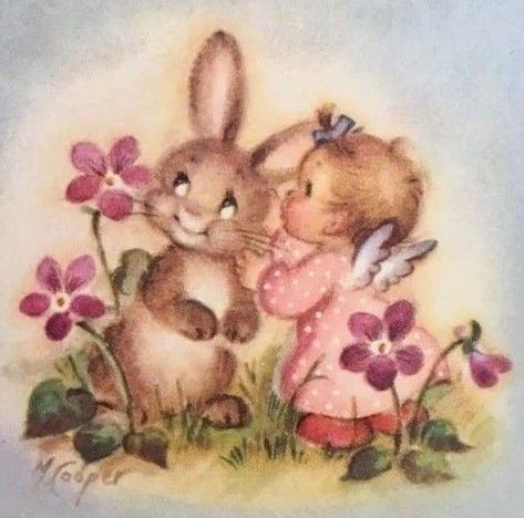 Marjorie Cooper Illustration, Vintage Fairytale Art, Bunny Illustrations, Fairytale Art, A Bunny, Old Cartoons, Vintage Greeting Cards, Whimsical Art, Wallpaper Iphone Cute