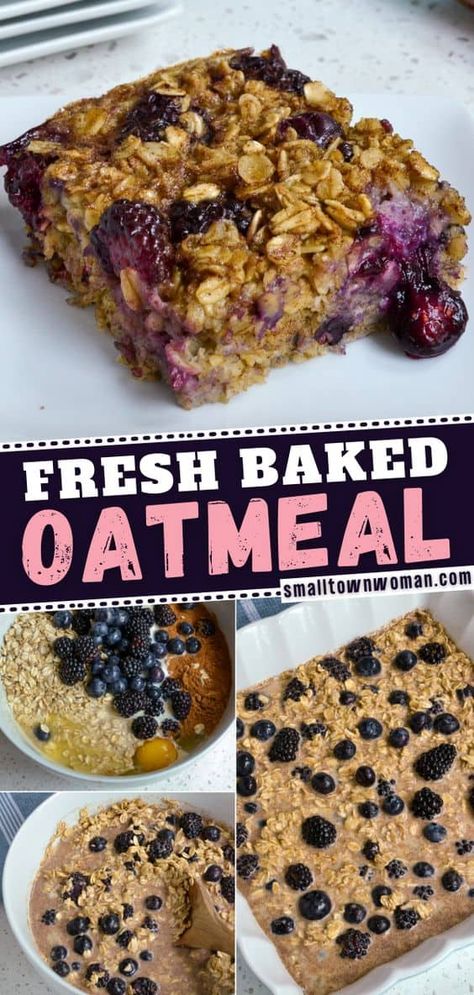 Baked Oatmeal With Blueberries, Oatmeal With Blueberries, Blackberry Oatmeal, Berry Oatmeal, Almond Fruit, Lost 100 Pounds, Healthy Food Facts, Yummy Casseroles, Fruit Breakfast