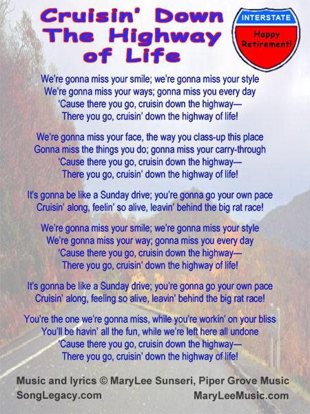 Lyric Sheet for original retirement song by MaryLee Sunseri Retirement Songs, Songs For Teachers, Retirement Speech, Retirement Greetings, Parody Songs, Retirement Ideas, Gonna Miss You, Retirement Celebration, Appreciation Ideas