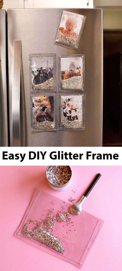 Easy (magnetic) glitter photo frames— Working with @CanonUSA #CraftywithCanon #sponsored Glitter Picture Frames, Photo Frame Diy, Glitter Png, Frame Props, Photo Frame Prop, Glitter Pictures, Diy Photo Frames, Glitter Frame, Diy Glitter