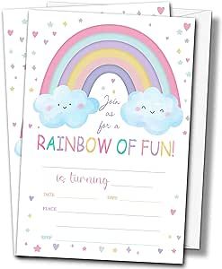 Rainbow Birthday Party Invitations, Cloud Heart, Rainbow Party Supplies, Birthday Invitation Cards, Rainbow Party Decorations, Heart Birthday, Girl Birthday Decorations, Rainbow Birthday Party, Birthday Dates