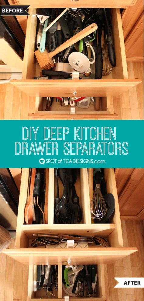 Deep Kitchen Drawer, Kitchen Drawers Diy, Drawer Separators, Deep Pantry Organization, Deep Drawer Organization, Pinterest House, Utensil Drawer Organization, Clean Kitchen Cabinets, Organizational Skills