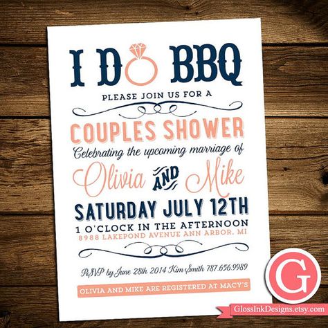 I Do BBQ Invitation Couples Shower Bridal by GlossInkDesigns Fun Invitation, Wedding Shower Party, Blue Diy, Picnic Summer, Couple Wedding Shower, I Do Bbq, Bbq Invitation, July Wedding, Coral Wedding