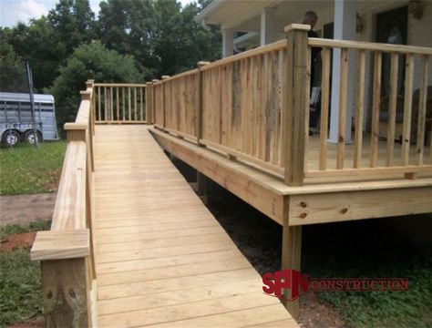 We make sure your outdoor area is accessible for the aging and the disabled. For a single-story deck, we will add a ramp to enhance accessibility. Our esteemed employees follow the ADA guidelines to guarantee your safety Small Deck With Ramp, Deck With Ramp, Porch Ramp, Diy Small Deck, Wheelchair Ramp Diy, Porch With Ramp, Ramp Ideas, Wheelchair Ramp Design, Porch Pictures