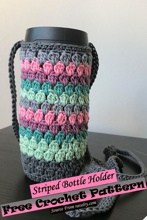 Water Bottle Crochet, Bottle Crochet, Crochet Bottle Holder, Aesthetic Knit, Crochet Water Bottle Holder, Aesthetic Creative, Bottle Cozies, Cozy Crochet Patterns, Water Bottle Carrier