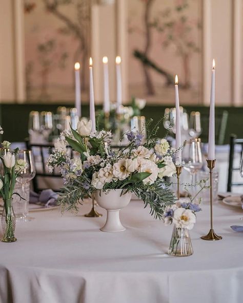 Pretty pastel wedding details for this elegant tablescape at The George in Rye. Including lilac tapered candles, bowls of neutral wedding flowers and their iconic pink panelled Ballroom. Lavendar Candle, The George In Rye, Taper Candles Wedding, Neutral Wedding Flowers, Pub Wedding, Head Table Wedding, Candle Wedding Centerpieces, Tapered Candles, Wedding Venues Uk