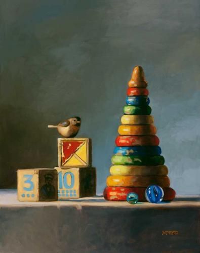 LITTLE BIRD PERCHED BY MICHELLE WALDELE Toys Still Life, Oil Painting Videos, Doll Antique, Washington Seattle, Classical Realism, Still Life Artists, Still Life Images, Fine Art Painting Oil, Still Life Drawing