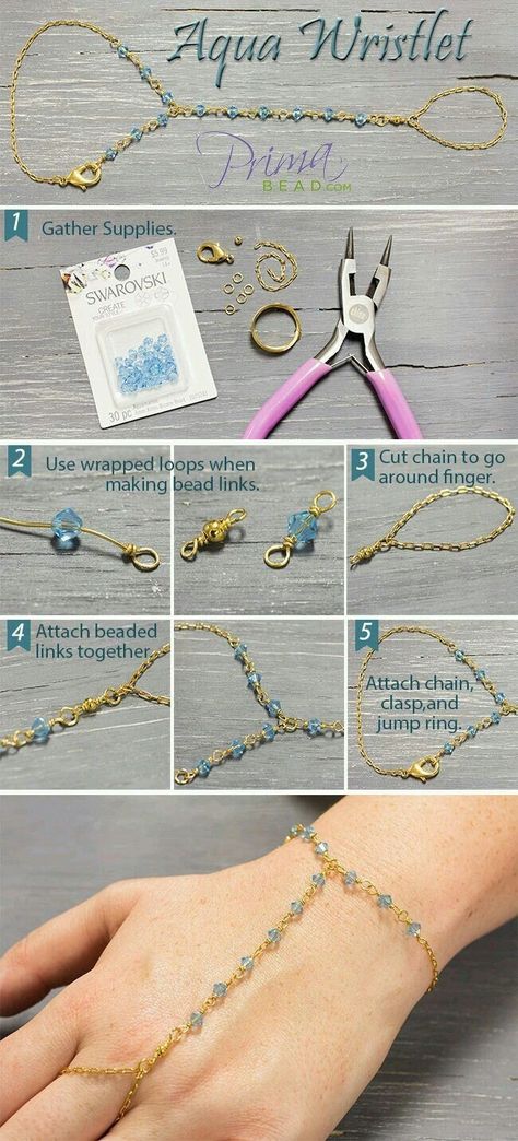 Chain Bracelet Diy, Hand Chain Jewelry, Diy Bracelets Patterns, Diy Bracelet Designs, Swarovski Beads, Handmade Jewelry Tutorials, Diy Wire Jewelry, Craft Jewelry, Wire Work Jewelry