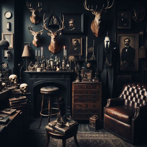 British Gentleman Club, Gentleman’s Club, Gentlemens Club Aesthetic, Gentleman Club Interior, Steampunk Dining Room, Gentleman Club, Small Man Cave, Mens Room, Explorers Club