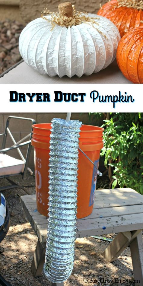 This upcycled dryer duct pumpkin craft is super easy and turns out so cute! I will show you step by step how to make them. Curtain Rings Crafts, Halloween Sewing, Terra Cotta Pot Crafts, Easy Fall Crafts, Diy Outdoor Decor, Halloween Crafts Decorations, Upcycle Projects, Pumpkin Crafts, Holiday Items