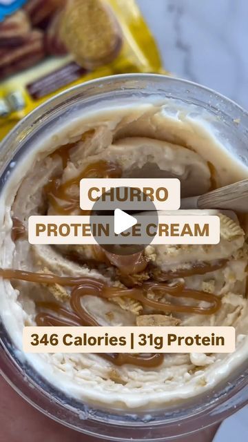 Ninja Creami Recipes | High Protein | Healthy on Instagram: "CHURRO PROTEIN ICE CREAM

GET YOUR CREAMI VIA THE LINK IN BIO 

346 Calories | 31g Protein 

By @megs_dailywellness 🙌🏼

INGREDIENTS:
- 1 cinnamon roll or caramel premier protein shake
- 1 tbsp sugar free cheesecake or butterscotch pudding mix 
- 2 tbsp almond milk
- 2 churro Oreos
- 1 tsp sugar free caramel syrup
- 1 tsp brown sugar

INSTRUCTIONS:
- In a creami pint, mix together protein shake and pudding mix 
- Freeze for at least 8 hours or overnight.
- Once frozen, spin on “lite ice cream”. Add milk and hit “Respin” until you reach your desired consistency. 
- Add Oreos to the center of the pint and hit “mix-ins” function. 
- Top with caramel sauce and brown sugar. Enjoy!

Follow @ninjacreamirecipes for more healthy ice crea Premier Protein Shake, Sugar Free Caramel, Ninja Creami Recipes, Recipes High Protein, Premier Protein Shakes, Creami Recipes, Sugar Free Cheesecake, Ice Crea, Premier Protein