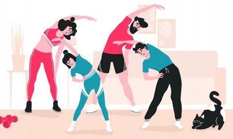 Family doing indoor workout together. mo... | Premium Vector #Freepik #vector #family #sport #home #illustration Side Bends, Workout Together, Sport Home, Daughter And Son, Indoor Workout, Sport Illustration, Warming Up, Father Daughter, Family Day