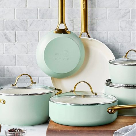 Cute trendy kitchen appliances pans boho elegant blue teal summery Ceramic Nonstick Cookware, Ceramic Cookware Set, Nonstick Cookware Sets, Ceramic Cookware, Advanced Ceramics, Silicon Utensils, Pots And Pans Sets, Sauce Pan, Nonstick Cookware