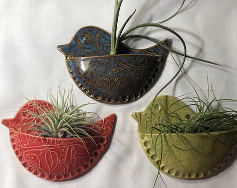 Colorado Pottery Artisan Made Small Batch by castlerockpottery Air Plants Wall, Ceramic Birds Wall, Air Fern, Wall Pocket Planter, Airplant Wall, Planter Holder, Plants Wall, Air Plant Display, Ceramic Wall Decor