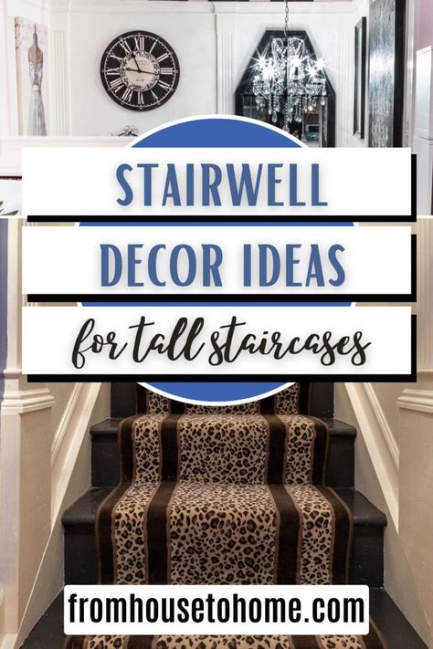 stairwell decor ideas for tall staircases How To Decorate Staircase Wall, Top Of The Stairs Decor, Stairwell Decorating Ideas, Decorate Staircase Wall, Stairwell Makeover, Decorating Ceiling, Decorating Ideas For The Home Bedroom, Ideas For Small Patios, Stairwell Decor