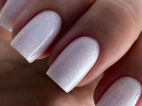 Plain White Nails With Glitter, Milky Sparkle Nails, Basic Glitter Nails, Short Silver Nails, White Sparkle Nails, Pink Glitter Nails, White Glitter Nails, Winter Nails Acrylic, Nails Now