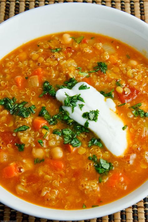 Curried Red Lentil Soup with Chickpeas and Quinoa Soup With Chickpeas, Red Lentil Recipes, Lentils And Quinoa, Quinoa Soup, Lentil Soup Recipes, Red Lentil Soup, Soup Season, Lentil Recipes, Bowl Of Soup