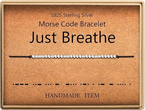 Amazon.com: KGBNCIE Just Breathe Morse Code Bracelet Sterling Silver Beads on Silk Cord Friendship Bracelet Inspirational Gift for Her: Clothing, Shoes & Jewelry Inspirational Gifts For Women, Inspirational Encouragement, Morse Code Bracelet, Morse Code, Secret Messages, Silk Cord, Just Breathe, Sterling Silver Bead, Friendship Bracelet