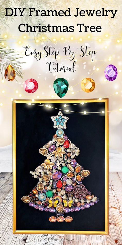 If you are looking for ideas for classy homemade Christmas decorations to make this year, you will love this DIY framed jewelry Christmas tree! It's one of the easy Christmas crafts for beginners that will dazzle your friends and family this holiday season! Christmas crafts for adults and kids. how to make framed jewelry art, cheap DIY Christmas decorations, DIY Christmas decorations to sell, elegant DIY Christmas decorations, what to make with old jewelry Cheap Diy Christmas Decorations, Diy Framed Art, Christmas Decor Diy Cheap, Crafts For Beginners, Christmas Mason Jars Diy, Mason Jar Christmas Gifts, Framed Jewelry Art, Framed Jewelry