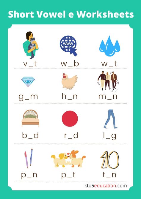 E Vowel Words Worksheet, E Sound Words Worksheet, Short Vowel E Worksheets, Short Vowel A Worksheets, Vowel E Worksheets, Short E Sound, Cvc Worksheets, English Worksheets For Kindergarten, Vowel Worksheets