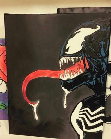 Venom painting on canvas. Venom Painting, Avengers Painting, Spiderman Painting, Marvel Canvas, Marvel Paintings, Cute Canvas Paintings, Abstract Art Painting Diy, Canvas Painting Designs, Canvas Painting Diy