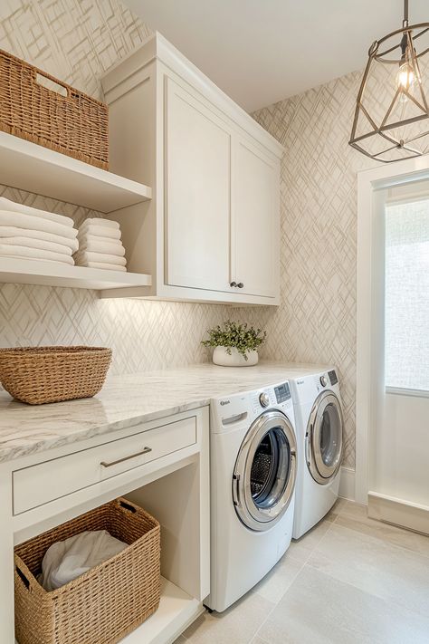 ♥ Looking for laundry room ideas to transform your space? Discover the best laundry room designs, organization tips, and small space solutions. From farmhouse style to modern laundry rooms, find inspiration for your laundry room makeover. 🧺🏡 #laundryroom #homedecor #organization #smallspaces #farmhousestyle Small White Laundry Room, Modern House Laundry Room, Modern Laundry Room Ideas, Laundry Reno, Functional Laundry Room, Laundry Room Designs, House Laundry Room, House Flipper, White Laundry Rooms