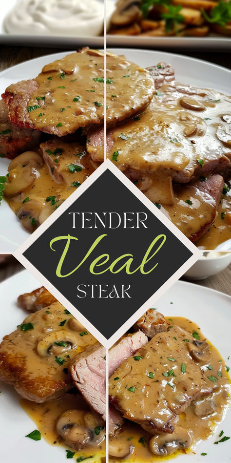 Tender Veal Steaks in Mustard and Mushroom Sauce Recipe  Ingredients: Veal steaks Flour, for coating Oil or butter, for frying Mustard 100 ml water Salt, to taste Pepper, to taste Rosemary Champignons, sliced 1 clove garlic, minced Veal Steak Recipes, Veal Dishes, Veal Steak, Mushroom Sauce Recipe, Minced Meat Recipe, Comforting Dinner, Cube Steak Recipes, Veal Recipes, Easy Steak Recipes