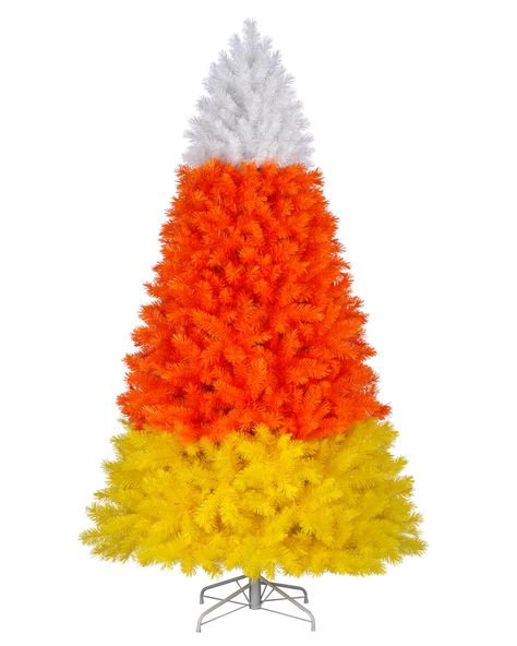 Colossal Candy Corn Christmas Tree Halloween Christmas Tree, Candy Christmas Tree, Christmas Trees For Kids, Halloween Candy Corn, Unique Christmas Trees, Tree Shop, Halloween Trees, Colorful Christmas Tree, White Tree