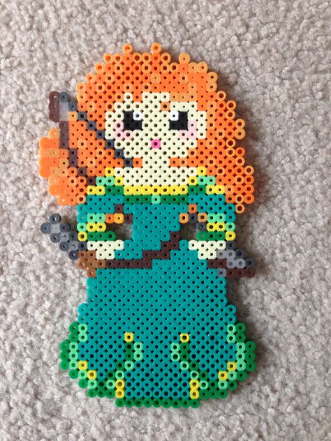 Merida Brave  perler beads by Amy Johnson Castro Merida Perler Beads, Hama Beads Disney, Perler Creations, Perler Ideas, 3d Perler Bead, Merida Brave, Crochet Disney, Diy Perler Bead Crafts, Perler Crafts