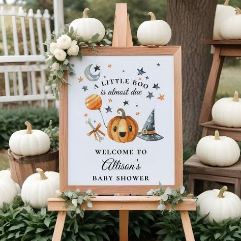 Little Boo Halloween Baby Shower Welcome Sign Halloween Themed Baby Shower Ideas Boy, Nesting Party, Announcement Pictures, October Baby Showers, Unique Baby Shower Themes, October Baby, Halloween Birthday Invitations, Disney Baby Shower, Shower Stuff