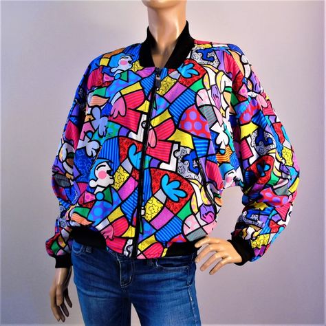 Romero Britto Vintage 1990s Pop Art Satin Bomber Jacket | Etsy Romero Britto Art, Britto Art, Nautical Prints, Pop Art Design, Pop Art Print, Art Happy, Happy Art, Vintage Coat, Jacket Vintage