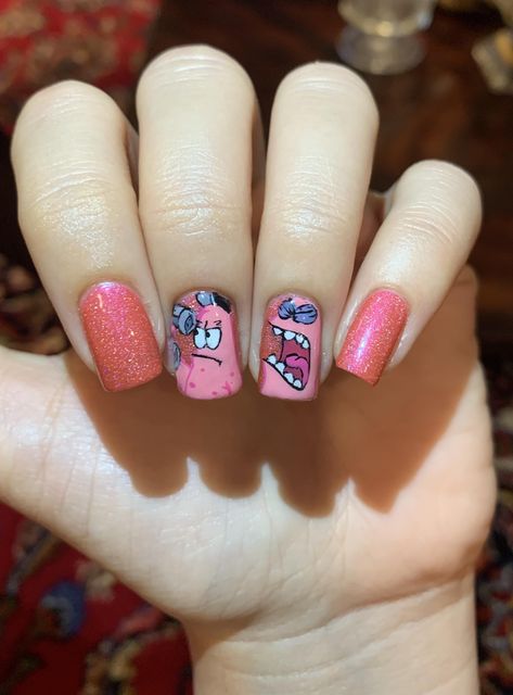 Patrick Star Nails, Nails Trend, Short Acrylic, Patrick Star, Nails 2020, Star Nails, Art Nails, Art Trends, Nails Inspo