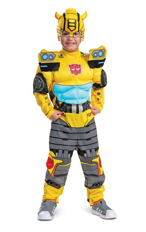 It's time to convert into everyone's favorite Autobot in our Bumblebee Adaptive Costume! The detailed jumpsuit features Bumblebee's car art on top and character art on the sleeves. To make the costume accessibility friendly, arm sleeve, abdominal, and pant inseam openings are built into the costume to make it easy to get in and out of, or to access any needed areas. A foam Bumblebee headpiece is also included! #adaptive #transformers #bumblebee #inclusive #adaptivecostume #diversity Transformers Outfits, Transformer Costume, Eye Hole, Transformers Bumblebee, Costume For Kids, Movie Costumes, Head Piece, Baby Size, Kids Costumes