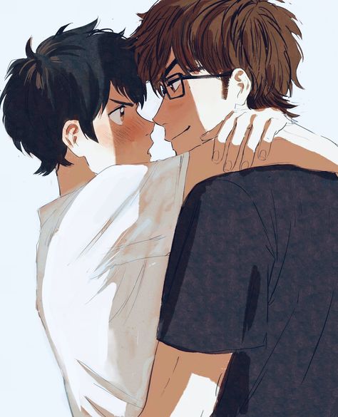 Spicy Mlm Fanart, Ethan Landry Fanart, Gay Boyfriends Drawing, Gay Fanarts Anime Boy, Mlm Fanart, Male Oc With Glasses Art, Gay Drawing Cute Boy Art, Cute Queer Couple Art, Asteroid B612