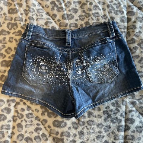 Bedazzled Bebe mini shorts ! so mcbling size 28 fits... - Depop Bedazzled Shorts, Y2k Jean Shorts, Birthday Fit, Birthday Fits, Y2k Jeans, Mini Shorts, Virtual Closet, Jean Shorts, Gems