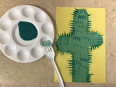 Cactus craft Painting with forks  Creative fun for toddlers Desert Crafts For Toddlers, Cactus Activities For Preschool, Preschool Desert Activities, Desert Art Projects For Kids, Desert Crafts Preschool, Desert Activities For Kids, Desert Art Projects, Desert Craft, Desert Crafts